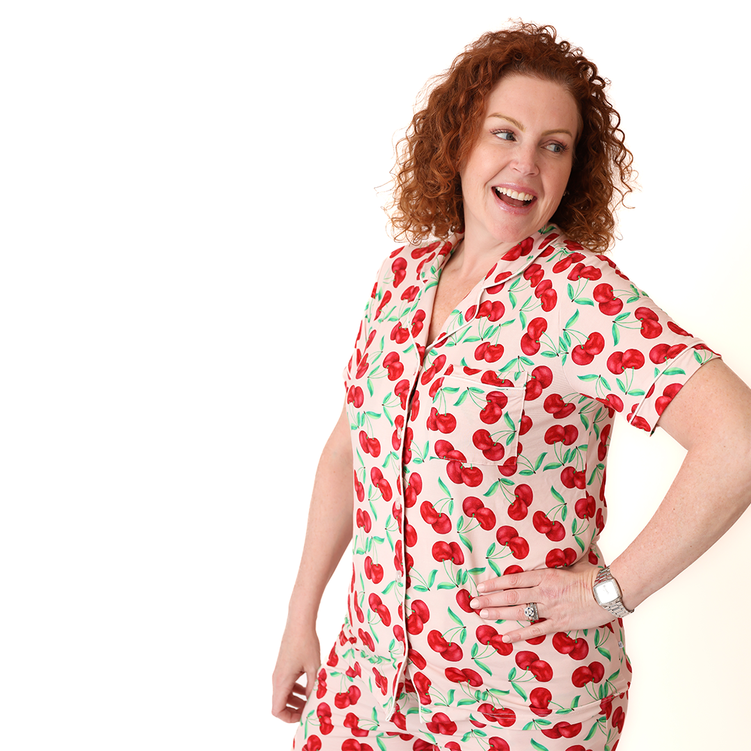 With A Cherry On Top Ladies Button Up Short Lounge Set