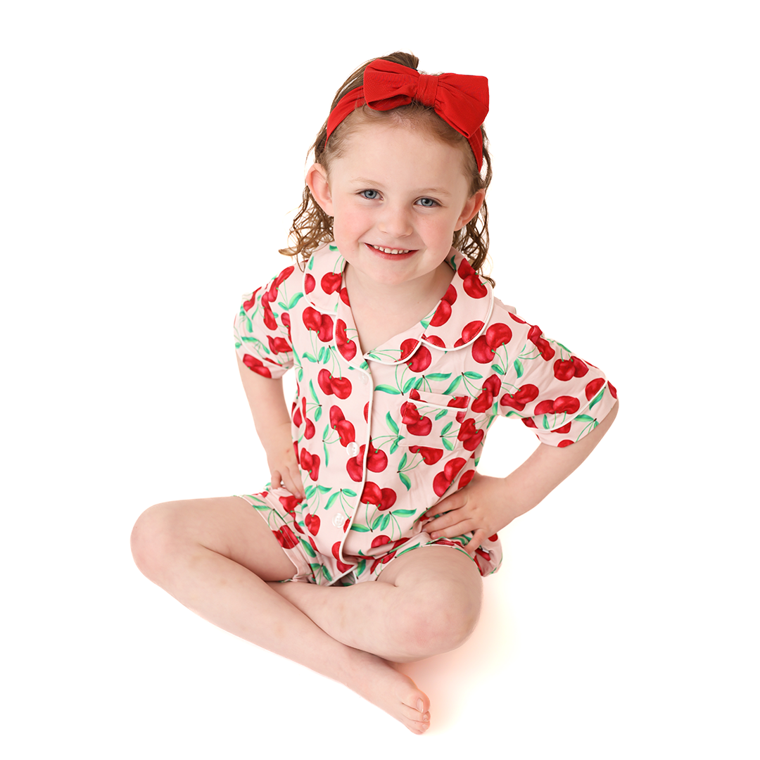 With A Cherry On Top Kids Button Up Short Lounge Set
