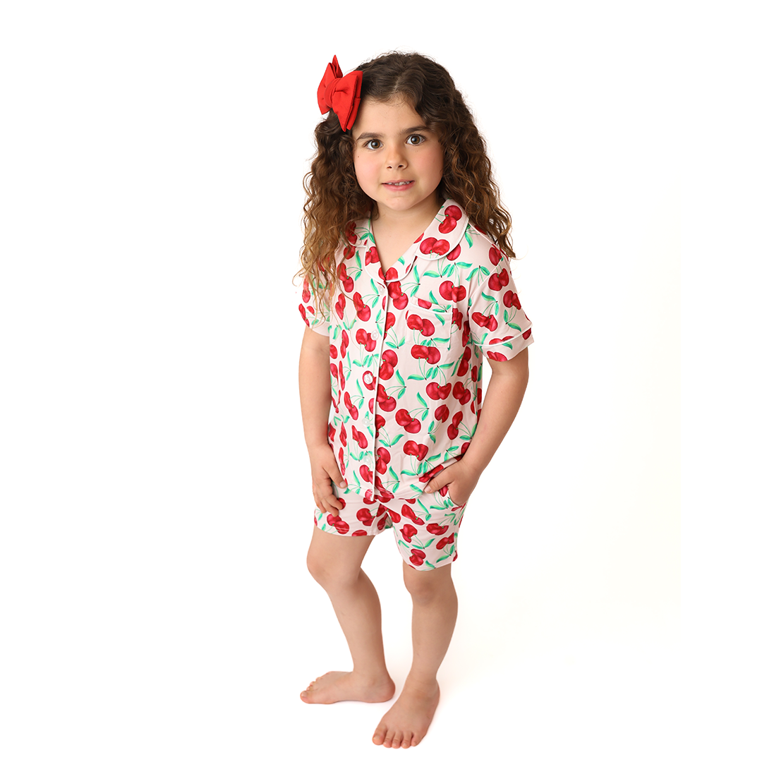 With A Cherry On Top Kids Button Up Short Lounge Set