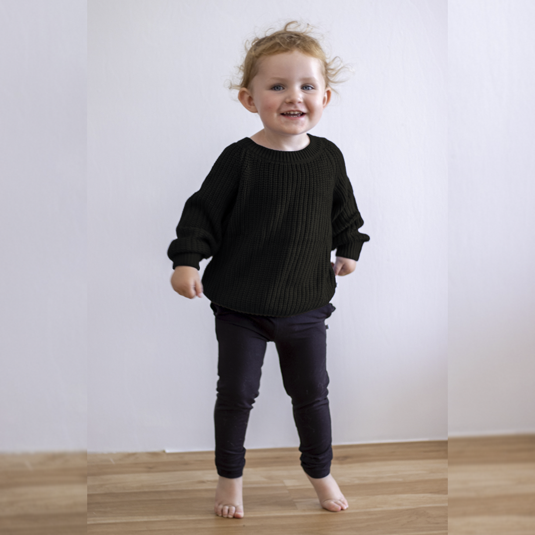 Black Little Chunky Knit Bamboo Sweater