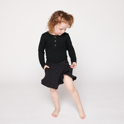 Black Ribbed Little Henley Bodysuit
