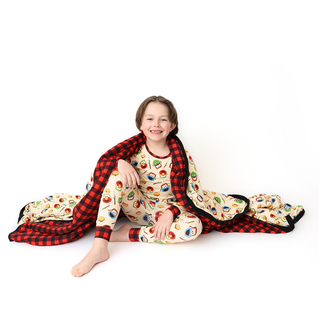 Happy Camper QUILTED Family Blanket (85x65) | Sesame Street
