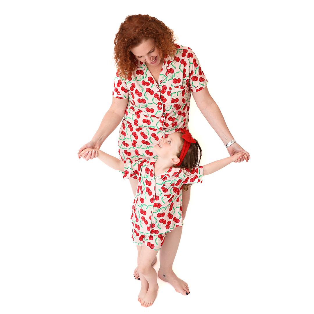 With A Cherry On Top Kids Button Up Short Lounge Set