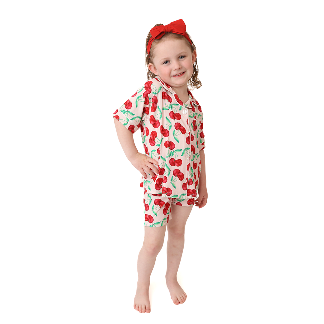 With A Cherry On Top Kids Button Up Short Lounge Set