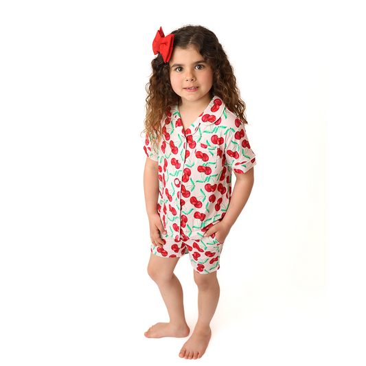 With A Cherry On Top Kids Button Up Short Lounge Set