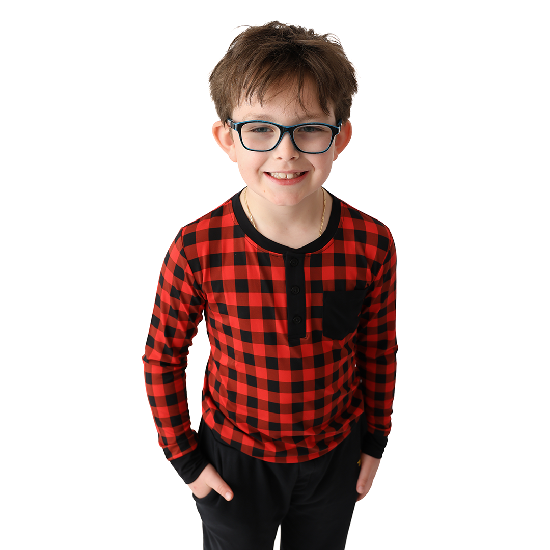 Cozy Cabin Plaid Long Sleeve Pocket Henley Shirt