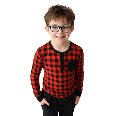 Cozy Cabin Plaid Long Sleeve Pocket Henley Shirt