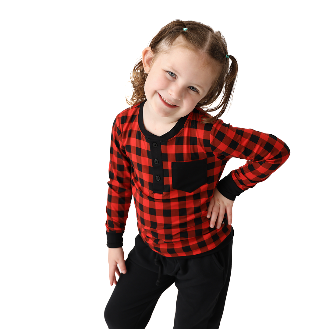 Cozy Cabin Plaid Long Sleeve Pocket Henley Shirt