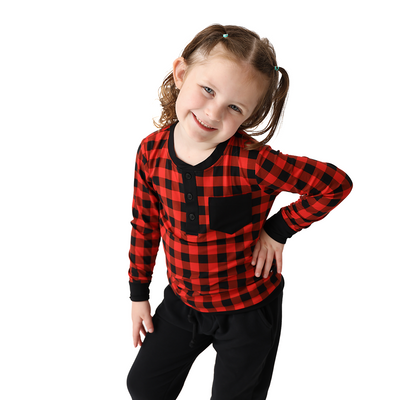 Cozy Cabin Plaid Long Sleeve Pocket Henley Shirt