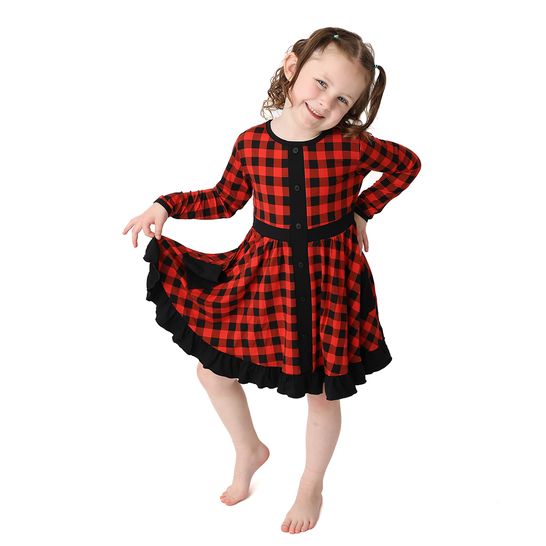 Cozy Cabin Plaid Twirl Dress