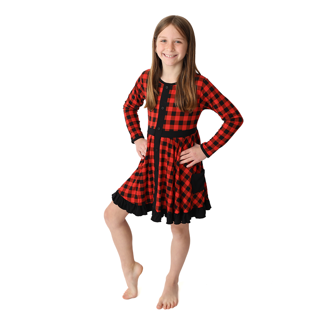 Cozy Cabin Plaid Twirl Dress