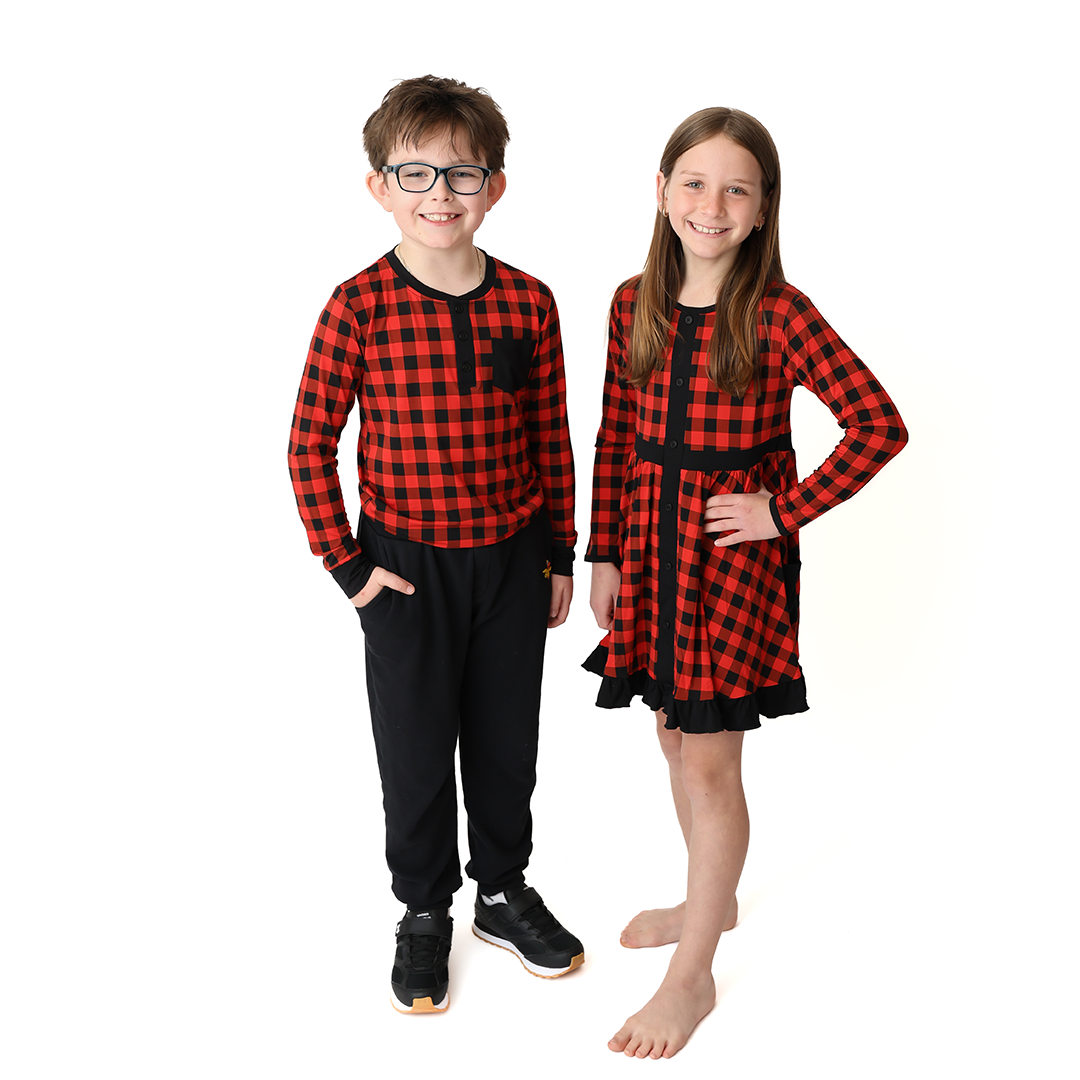Cozy Cabin Plaid Long Sleeve Pocket Henley Shirt