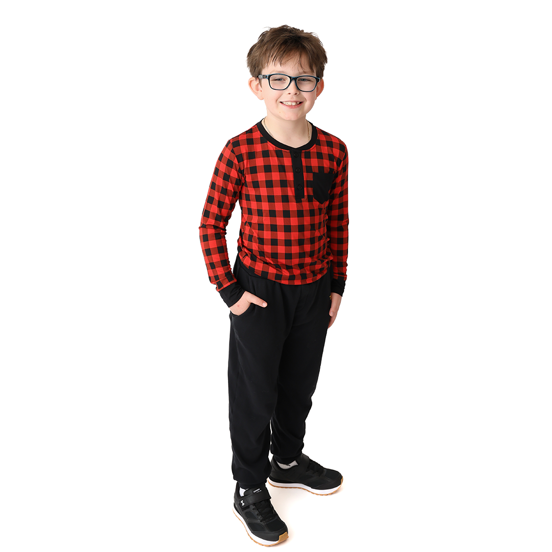 Cozy Cabin Plaid Long Sleeve Pocket Henley Shirt