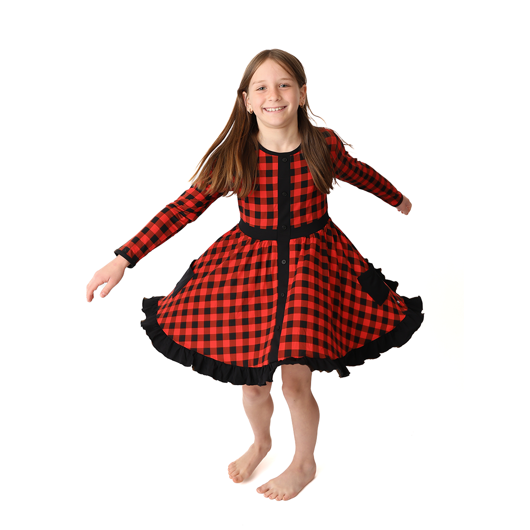 Cozy Cabin Plaid Twirl Dress