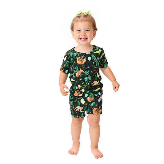 Party Animals Kids Two Piece Short Sleeve and Shorts Lounge Set