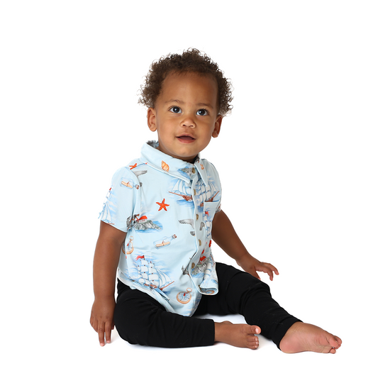 Message In A Bottle Kids Short Sleeve Button Up Shirt