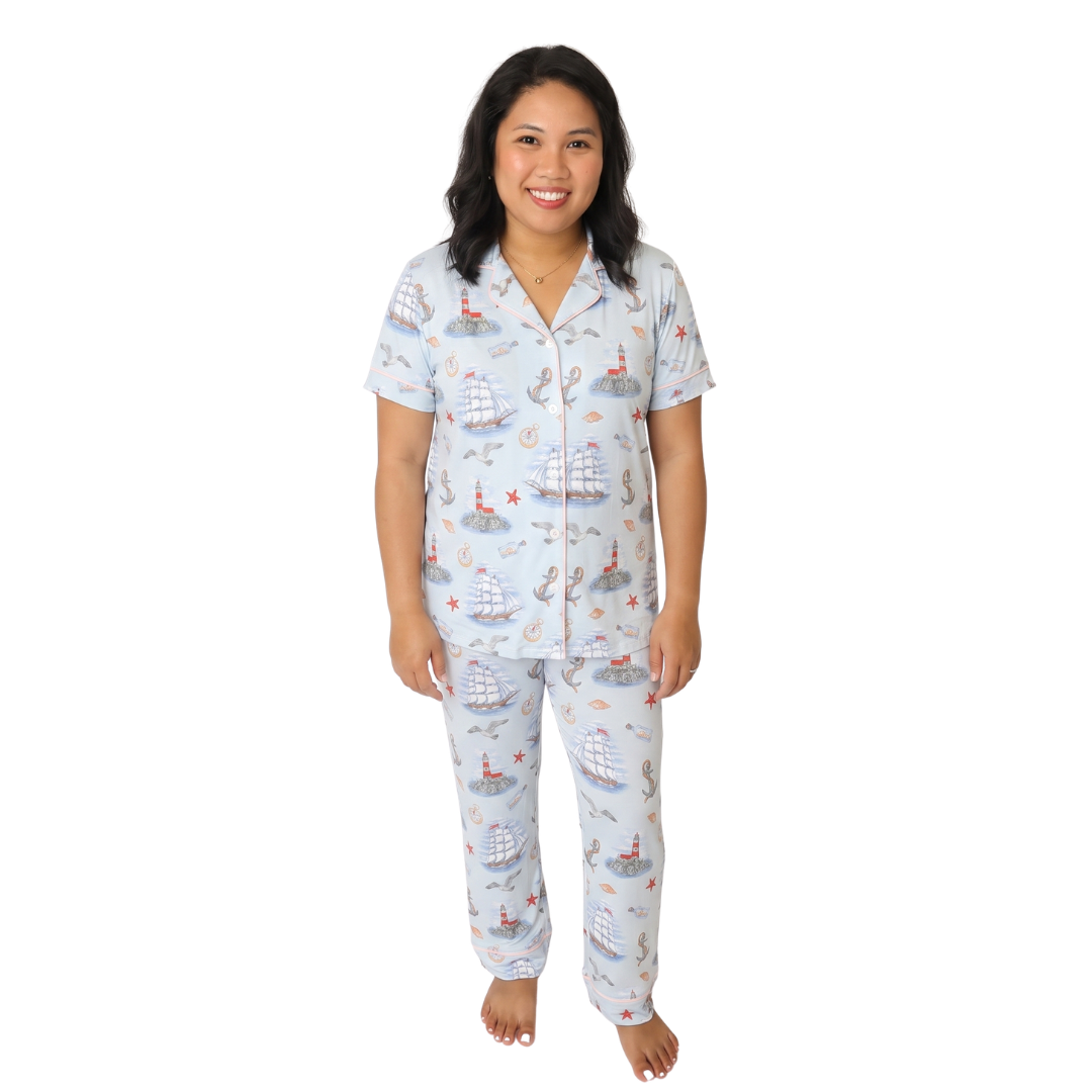 Message In A Bottle Ladies Button Up Lounge Set