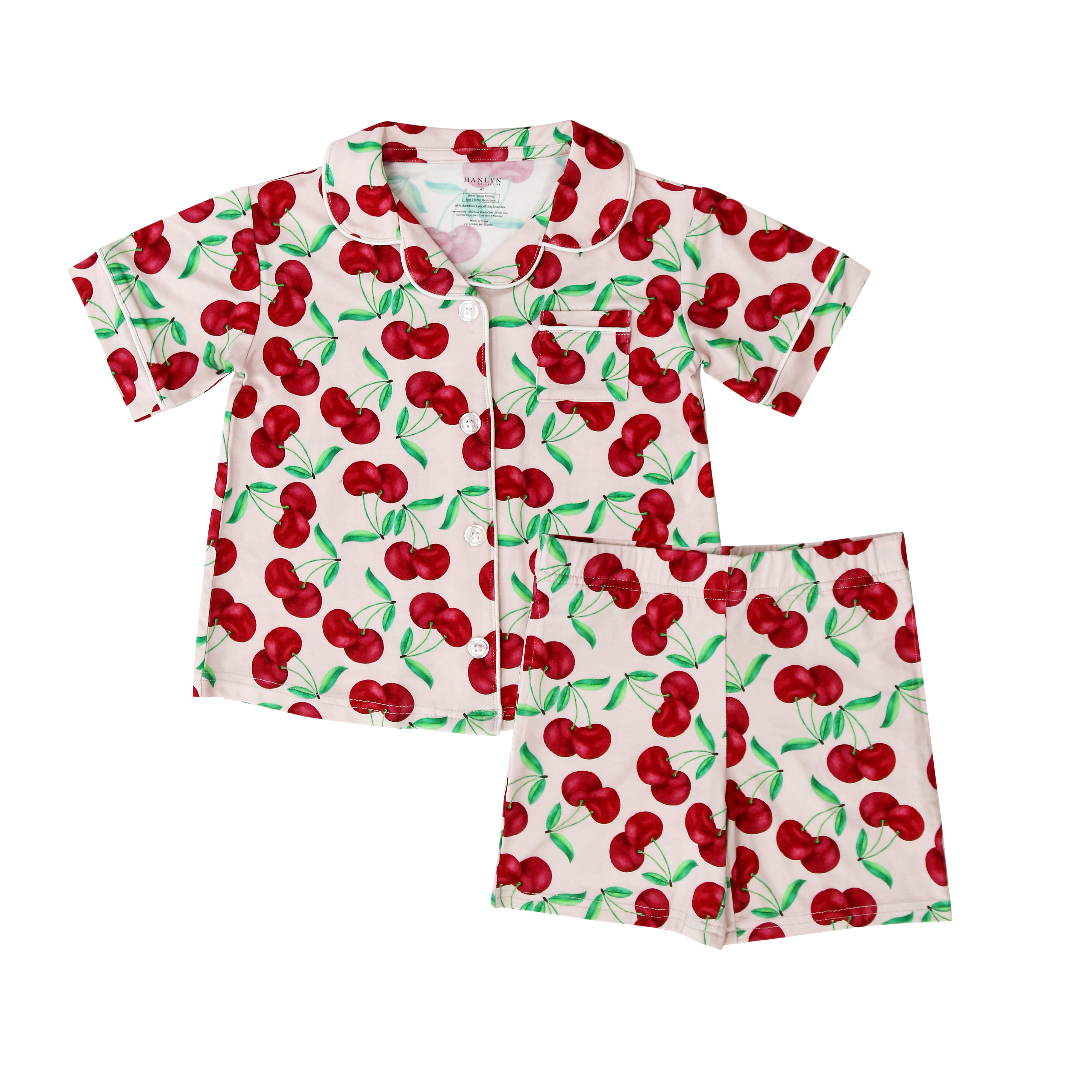 With A Cherry On Top Kids Button Up Short Lounge Set