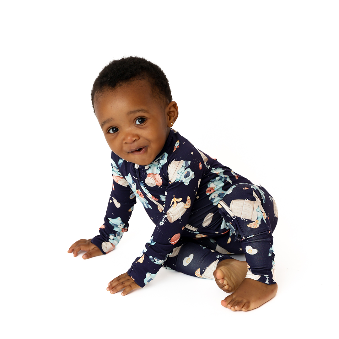 Spaced Out Trash Panda Baby Convertible Romper