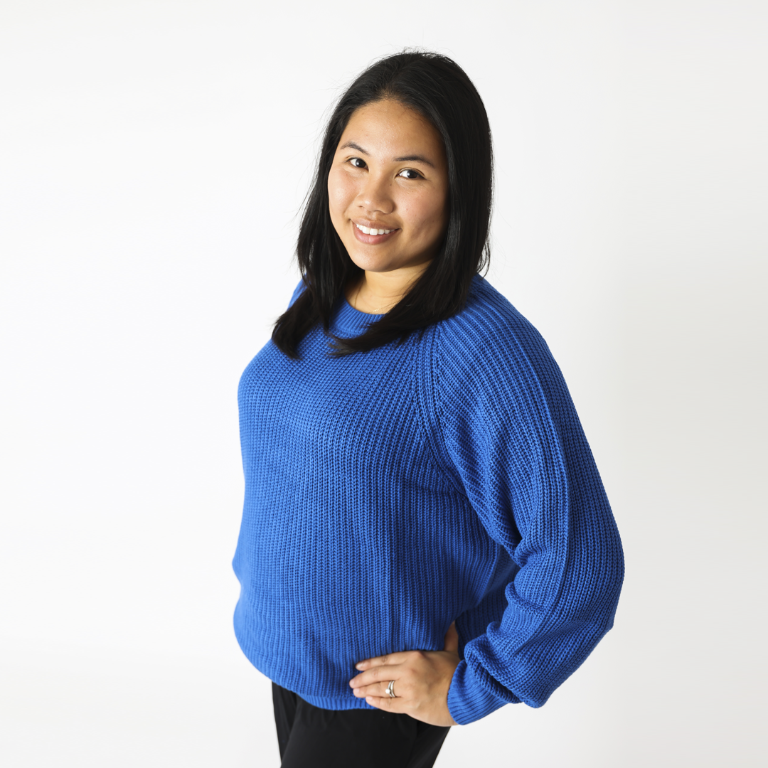 Blue Ladies Chunky Knit Bamboo Sweater