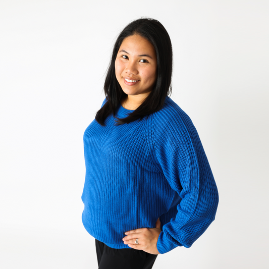 Blue Ladies Chunky Knit Bamboo Sweater