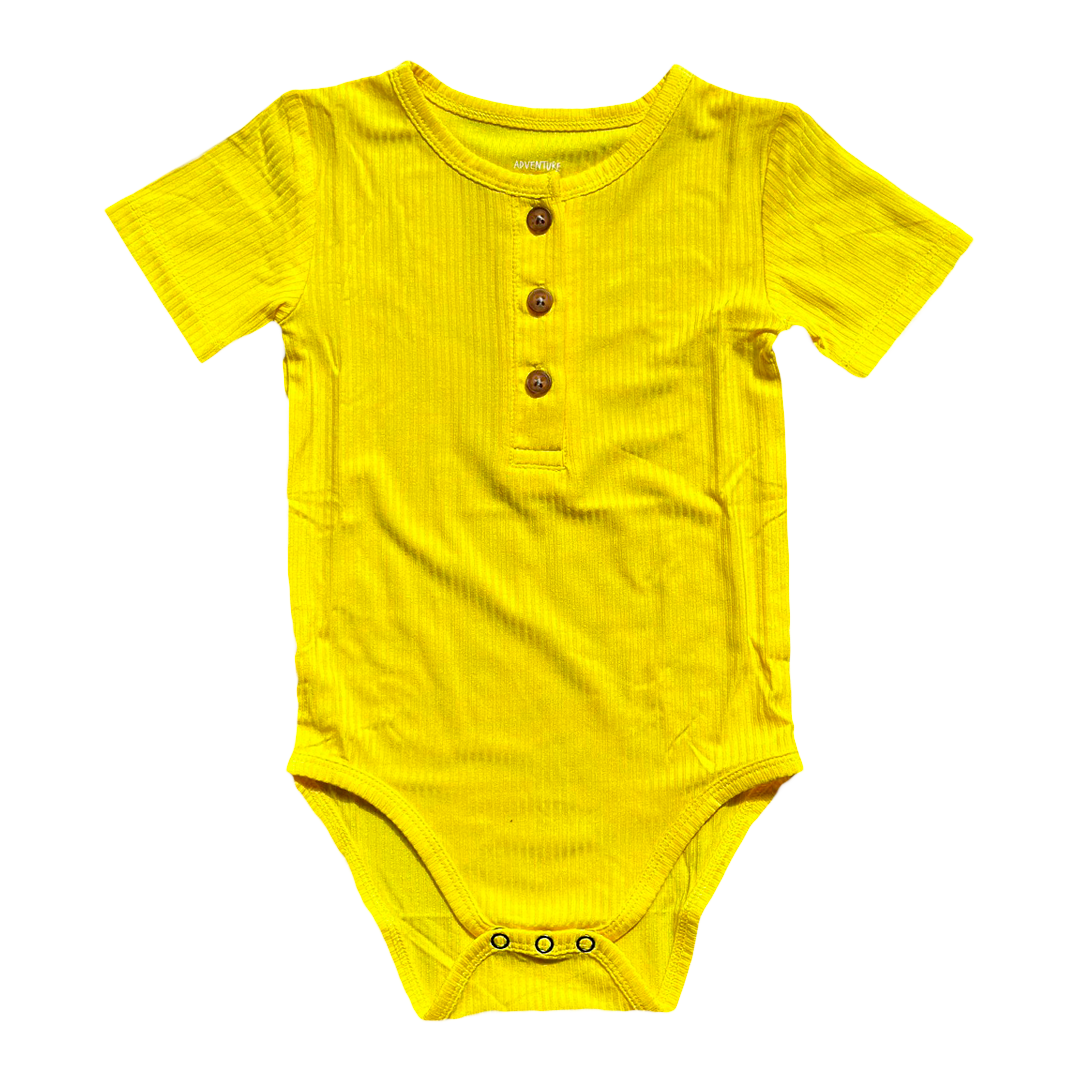 Sunshine Yellow RIBBED Little Henley Bodysuit