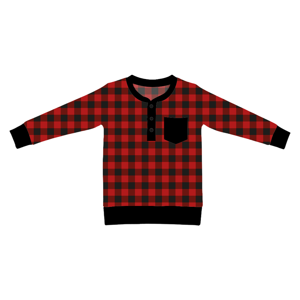 Cozy Cabin Plaid Long Sleeve Pocket Henley Shirt