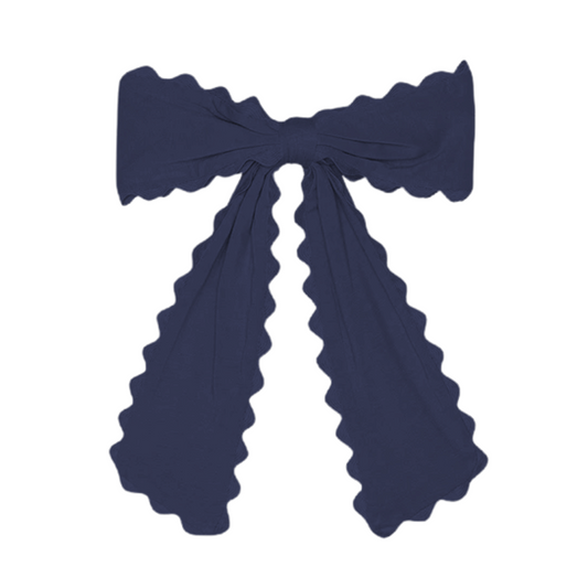 Night Sky Blue Scalloped Clip Bow
