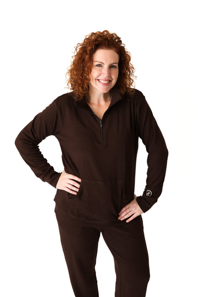 Coffee Bean Adult Half Zip Funnel Neck Sweatshirt