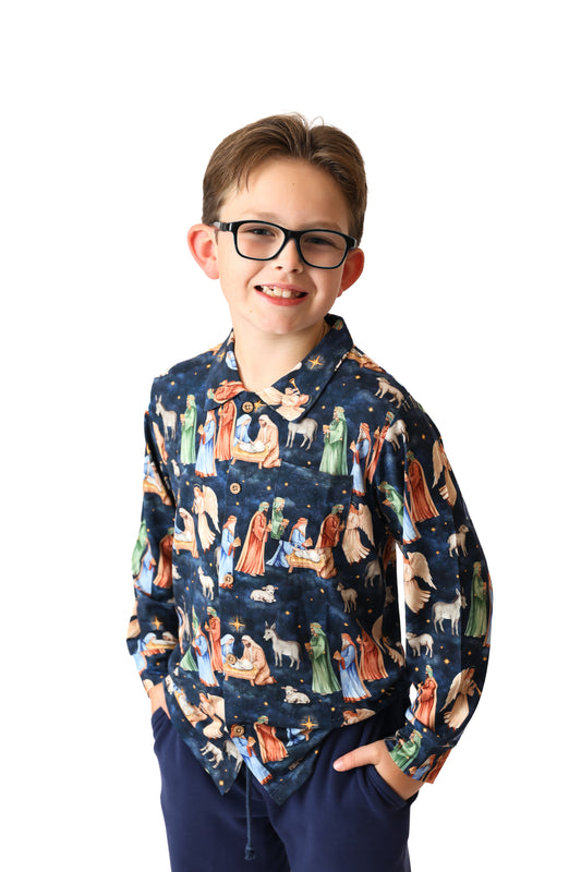 Star Of Wonder Kids Button Up Long Sleeve Shirt