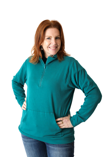 Teal Me More Adult Half Zip Funnel Neck Sweatshirt