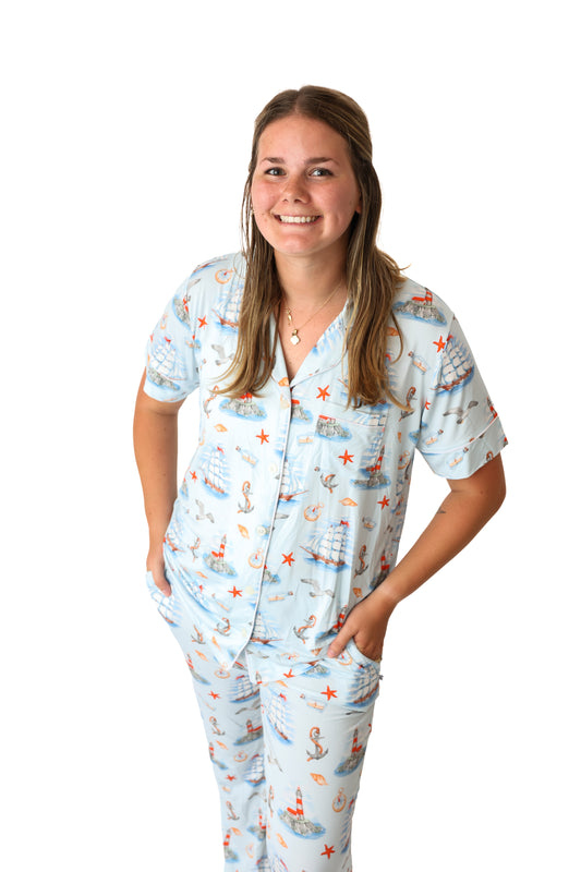 Message In A Bottle Ladies Button Up PJ Set