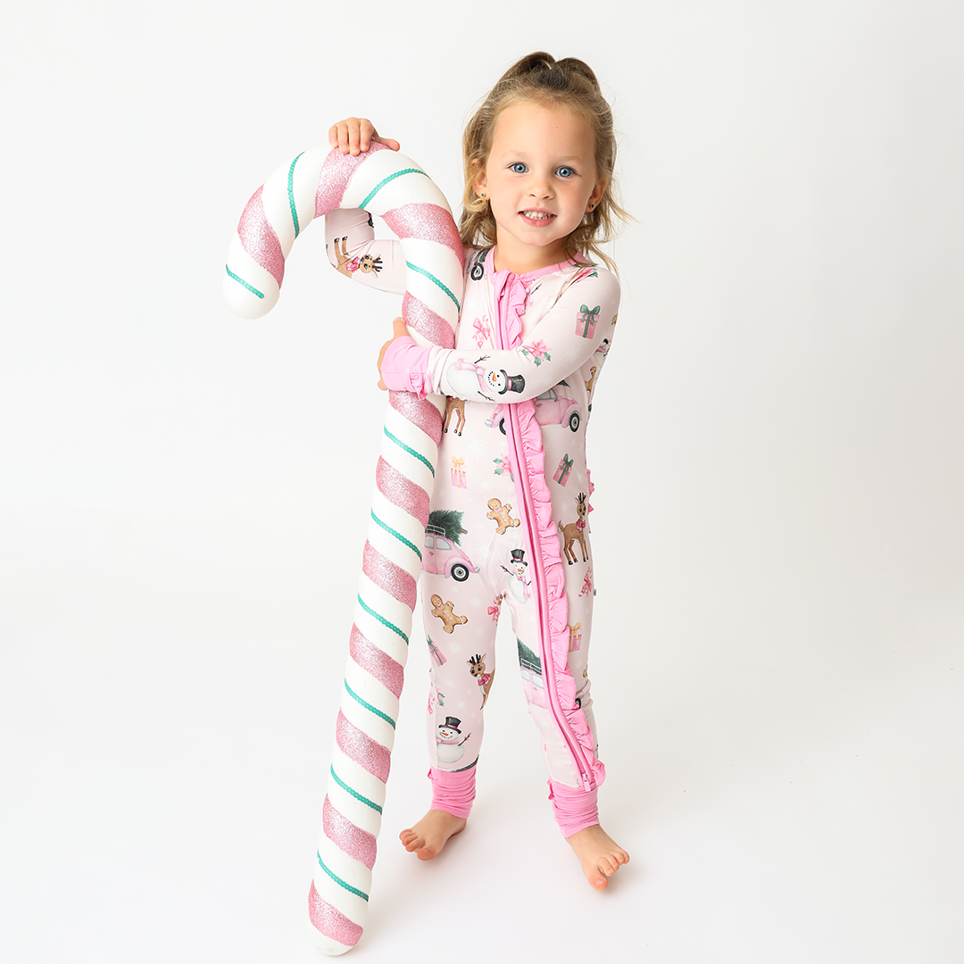 Winter Wonderland PINK Convertible Romper (with ruffles)