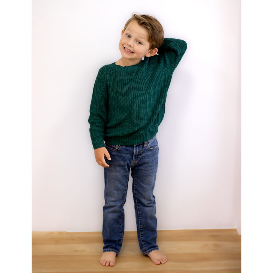 Emerald City Green Little Chunky Knit Bamboo Sweater