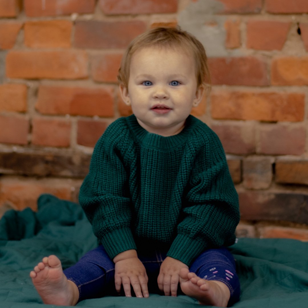 Emerald City Green Little Chunky Knit Bamboo Sweater