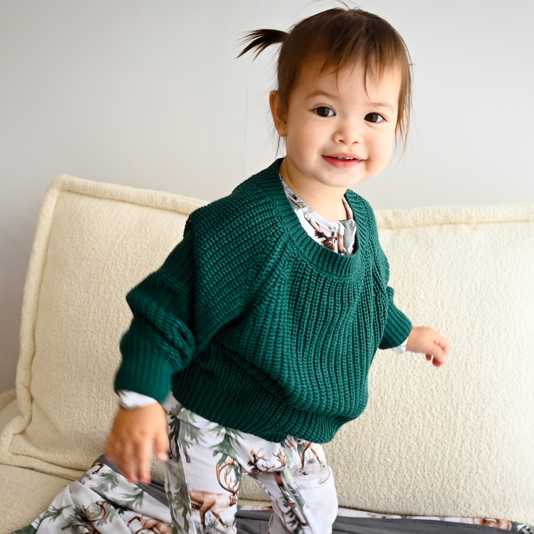 Emerald City Green Little Chunky Knit Bamboo Sweater