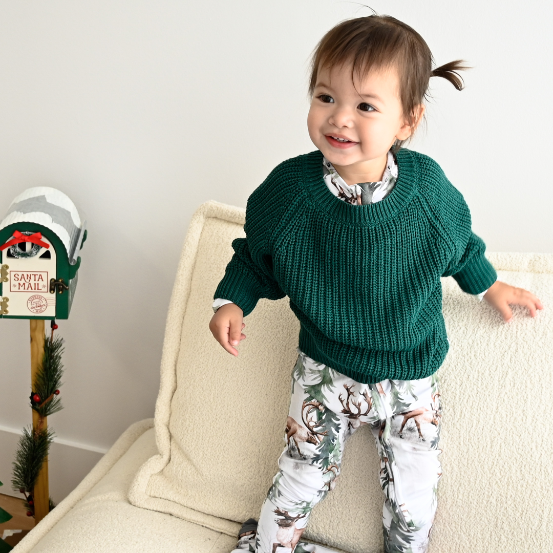 Emerald City Green Little Chunky Knit Bamboo Sweater